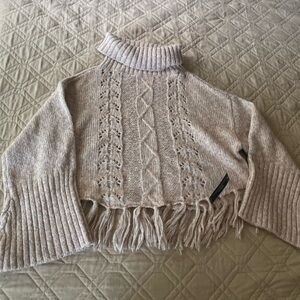 NWT! VENUS Pale Pink Fringe Cowl Neck Cable Knit Sweater
